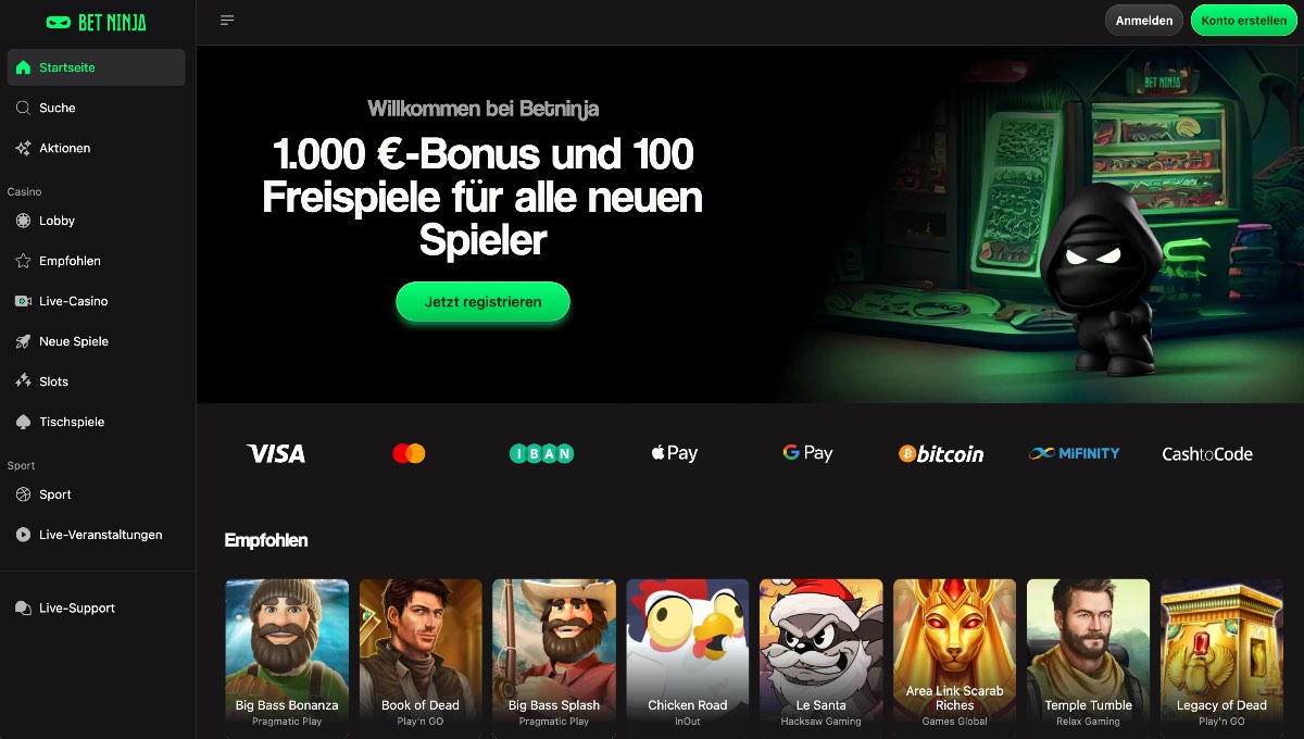Betninja vereint Quantität mit Tempo: Entdecke eine riesige Welt mit über 3.000 Spielen und verlasse dich auf garantierte Krypto-Cashouts innerhalb eines Zeitfensters von nur 0-24 Stunden.