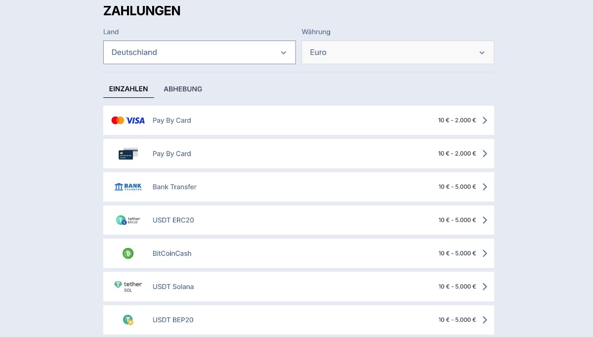 Zoccer Casino Zahlungsmethoden